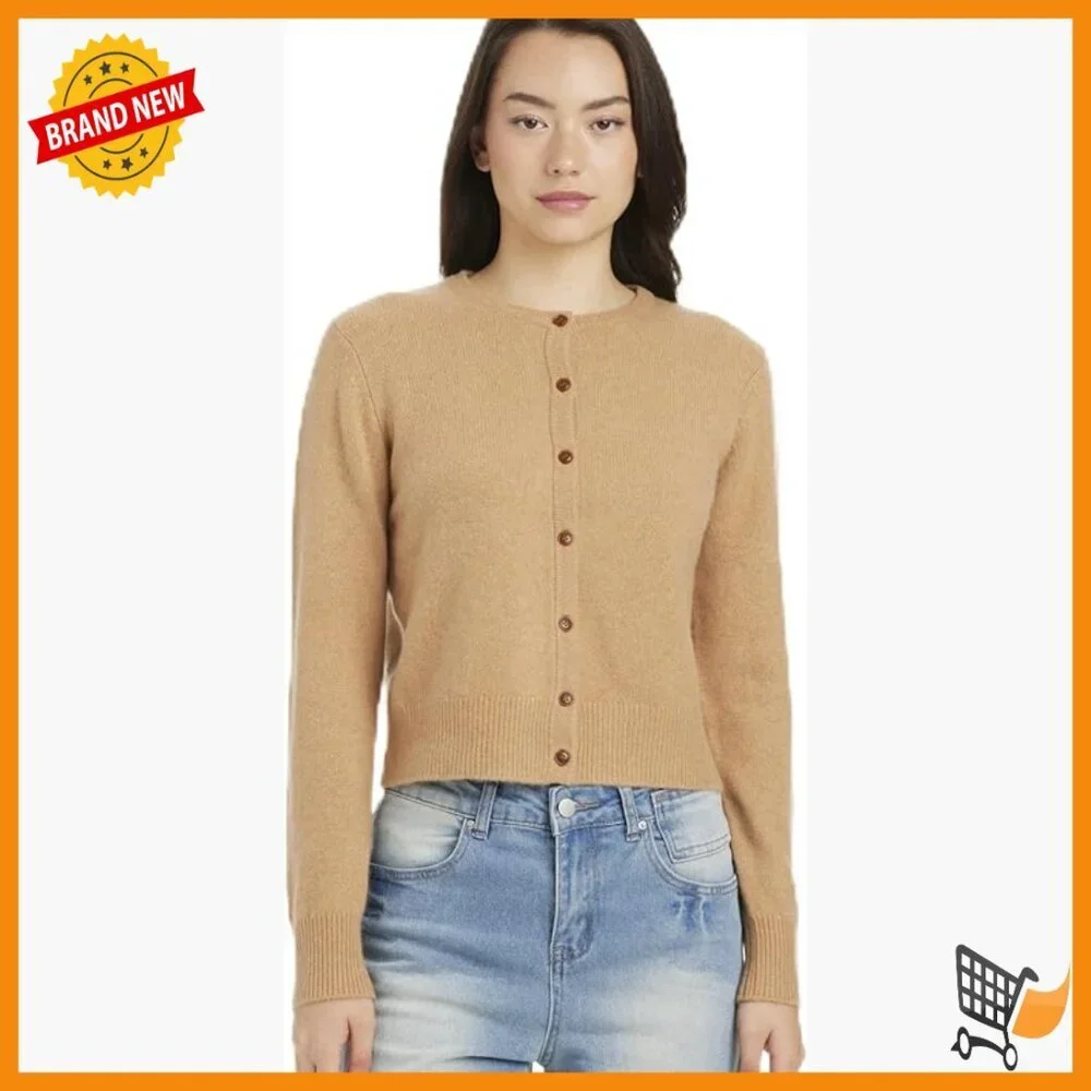 100% Cashmere Cardigan, Slim Fit Crew Neck Button Down, Seamless Luxury Knit
